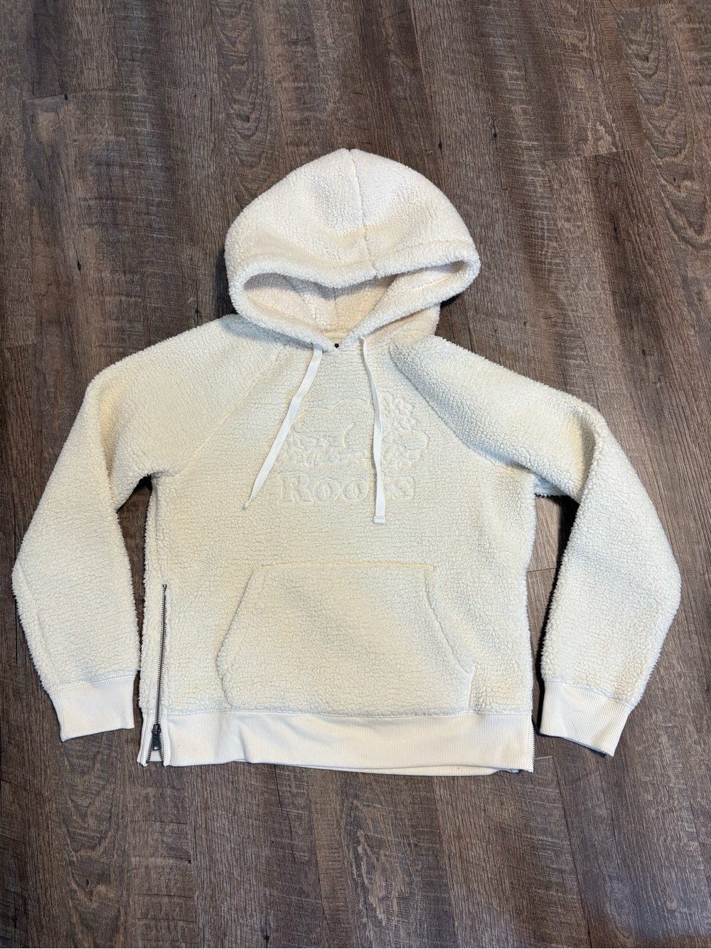 Roots womens size small white Cream Sherpa Hoodie